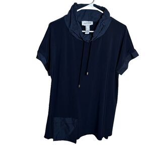 Joseph Ribkoff Blouse Women's 8 Navy Blue Cowl Neck Sweatshirt Short Sleeve Top
